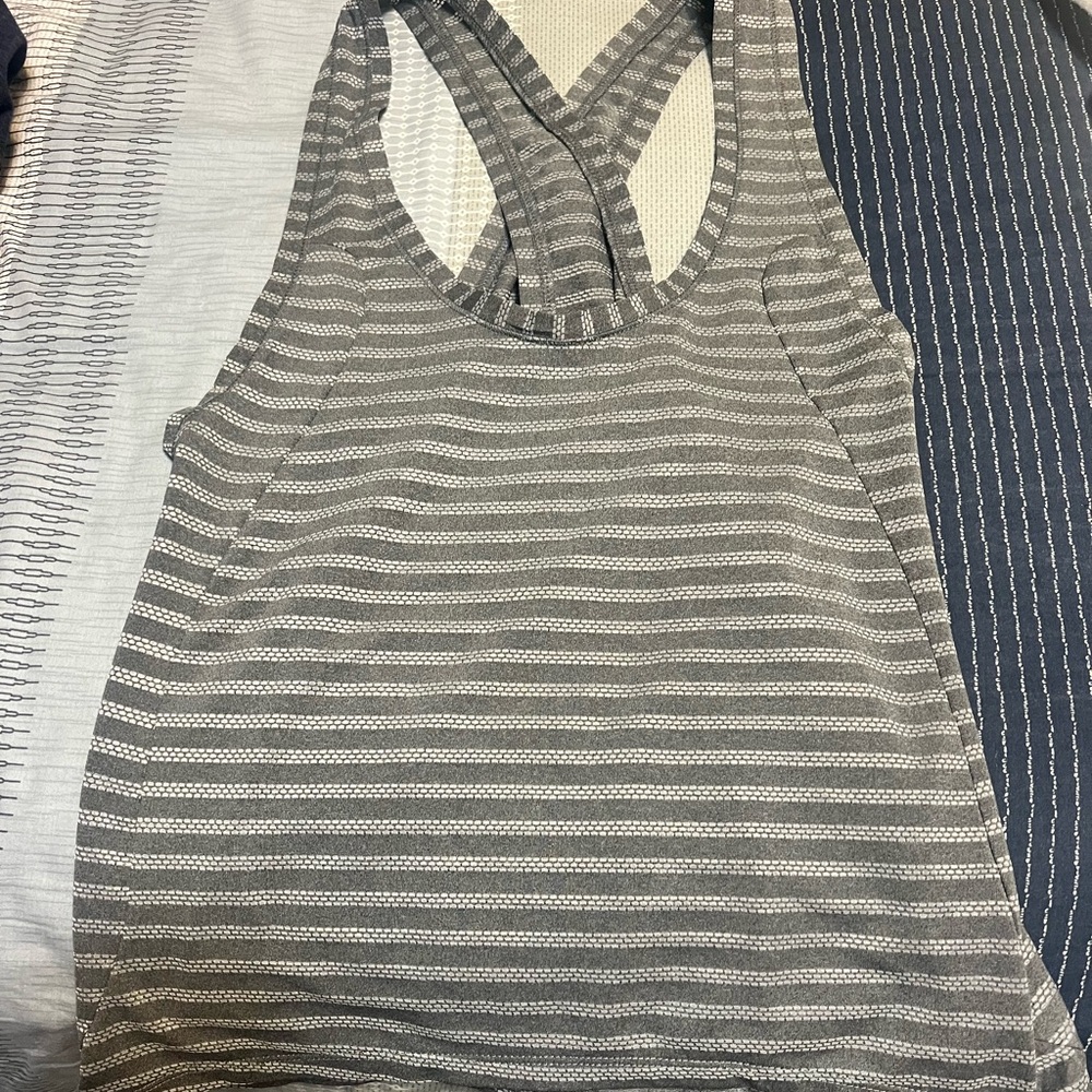 ZYIA Gray and White Striped Spilt Back Tank Top